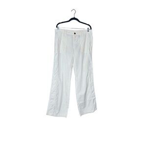 Norma Kamali  straw (cream) linen blend button fly pants size M
